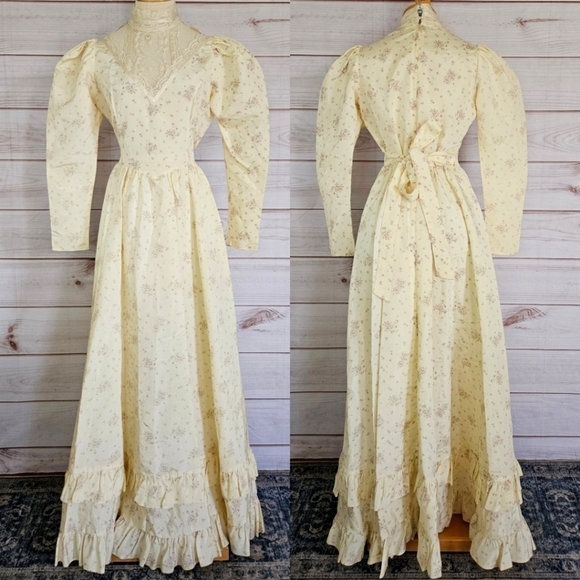 Gunne Sax 1970s Romantic Renaissance Bridal Wedding Dress in Yellow Sz M/L - Picture 1 of 15